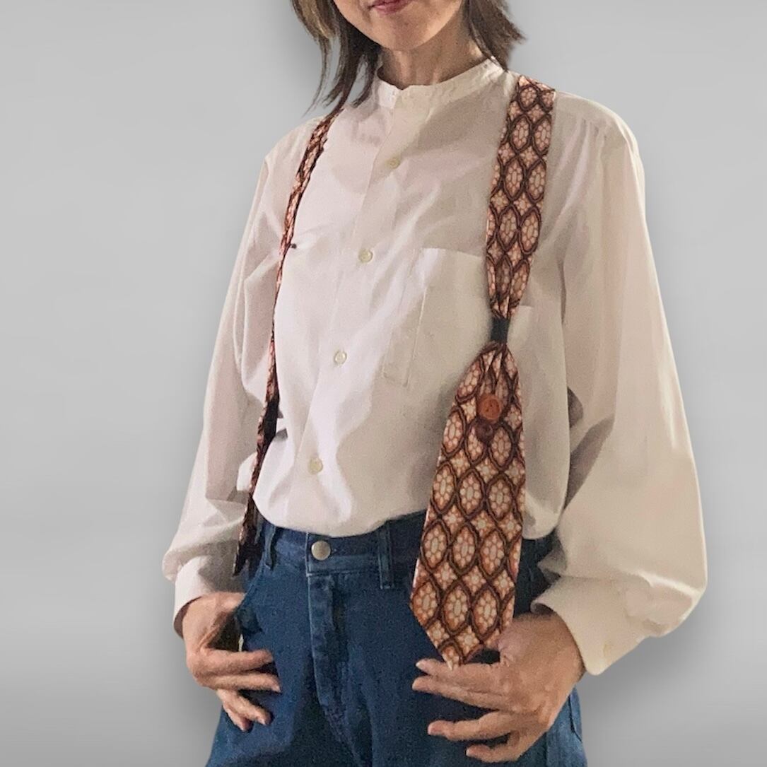 ZOZOTTE ネクタイリメイクサスペンダー/オレンジ系花柄