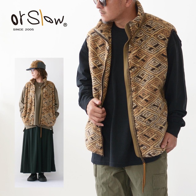 orslow [オアスロウ] AFRICAN PATTERN BOA FLEECE VEST (UNISEX) [03-9018-AR] アフリカンパターンボアフリースベスト・ボアフリース・フリースベスト・キャンプ・アウトドア・MEN'S / LADY'S [2023AW]