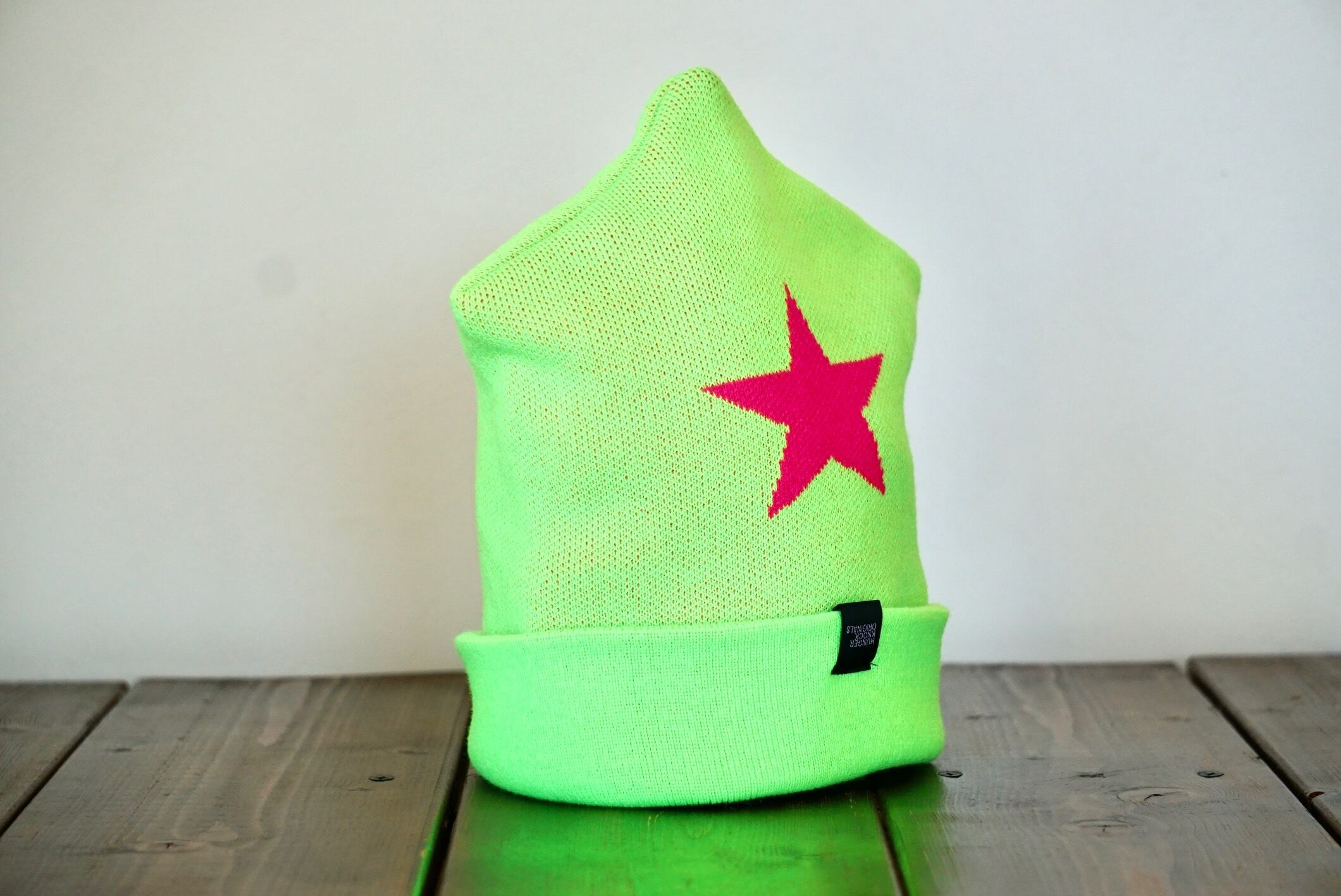 イカ帽ニットロング　蛍光グリーン