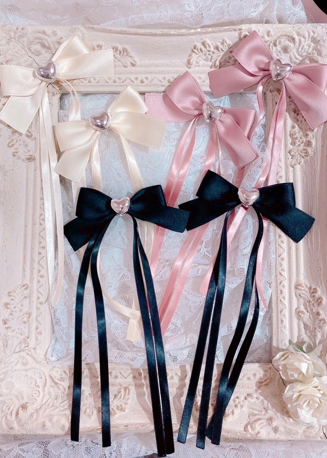 Metal Heart Long Ribbon Set Hair Accessory