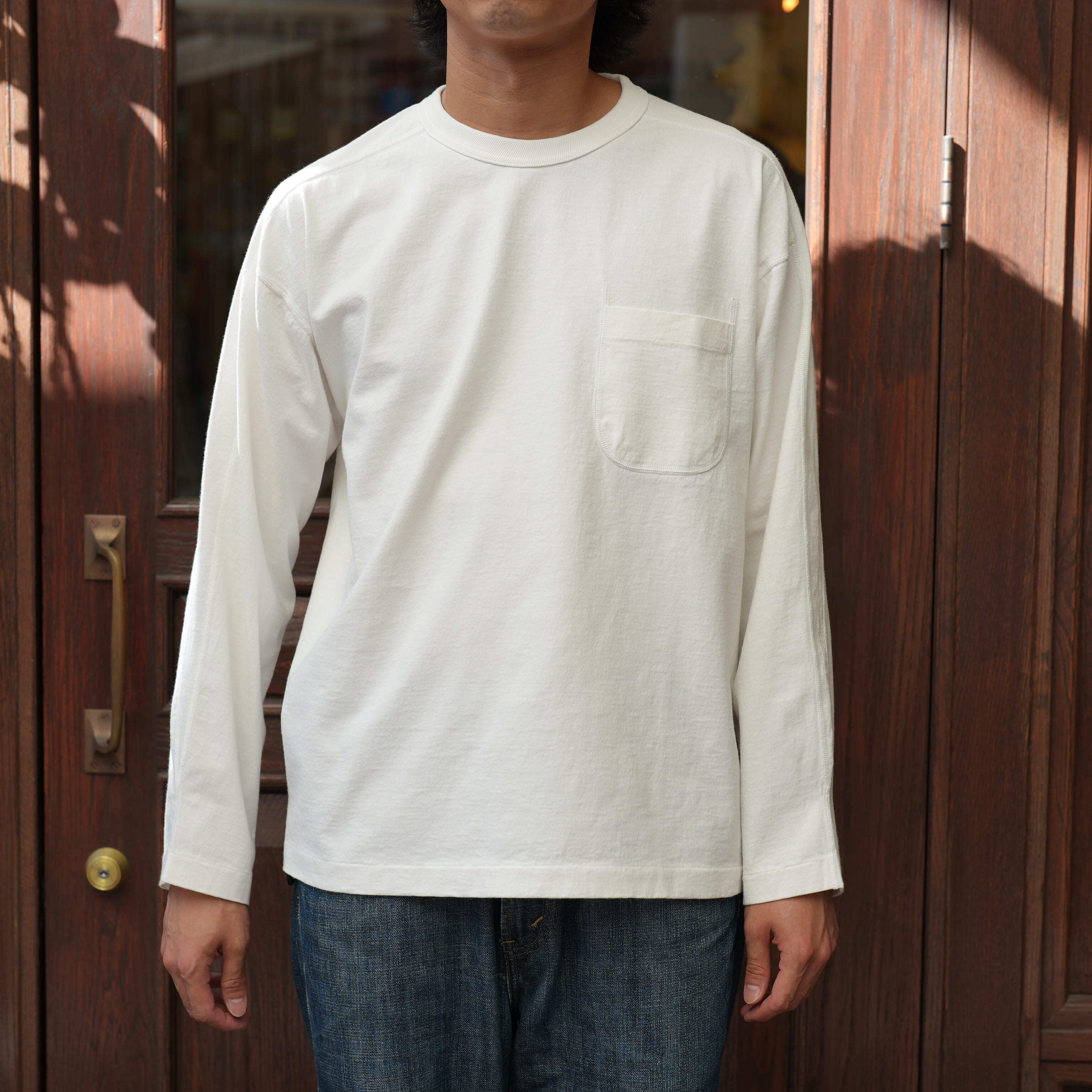 Indian Hill Knitting Service(インディアンヒルニッティングサービス) "Swedish Mil Type L/S Pocket T-Shirts" -White-