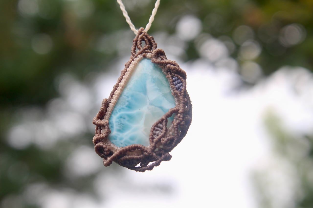 Larimar micro macrame  design pendant