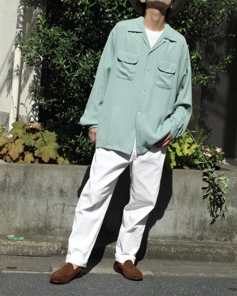Vintage L/S Loop Collar Rayon Gabardine Shirt [penneys TOWNCRAFT