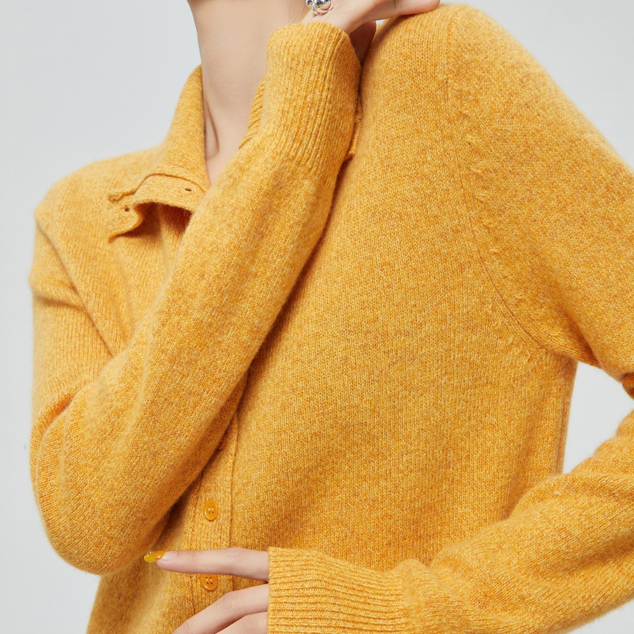 レトロカラー イエローニットカーディガン H0064