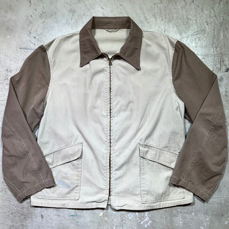 40's Unknown 2トーンコットンポプリンジャケット スポーツジャケット ベージュ ブラウン CONMAR ベル型 コの字 希少 ヴィンテージ BA-2110 RM2529H
