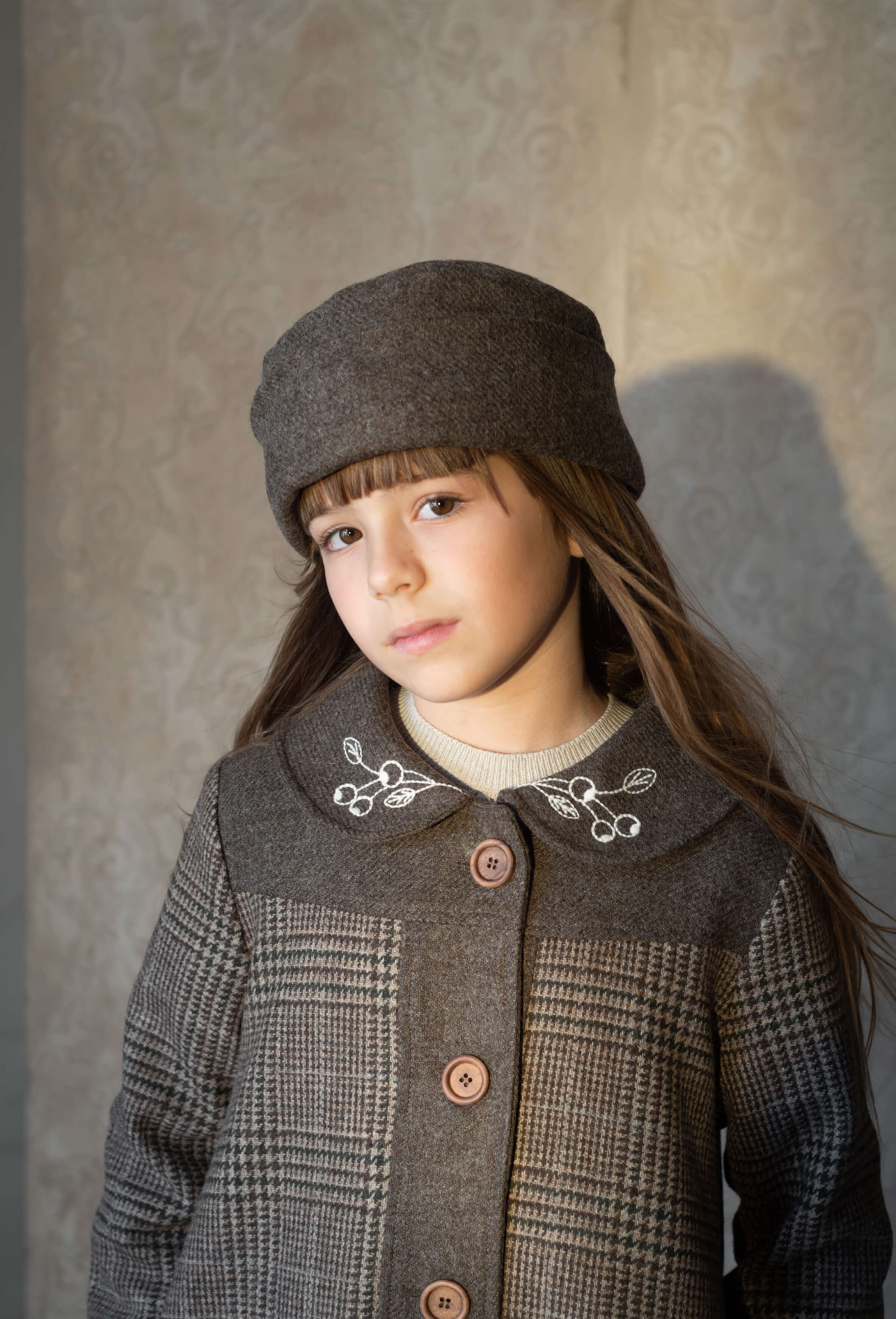 Popelin/Russian hat with brown woollen trim-Mod.46.2 | こどもふく