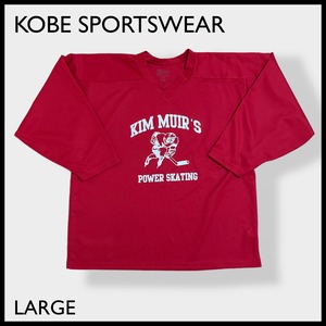 【KOBE SPORTSWEAR】カナダ製 メッシュ 九分丈 極太アーム アイスホッケー プリント アーチロゴ バックプリント トレーニングシャツ アドバタイジング MADE IN CANADA L US古着