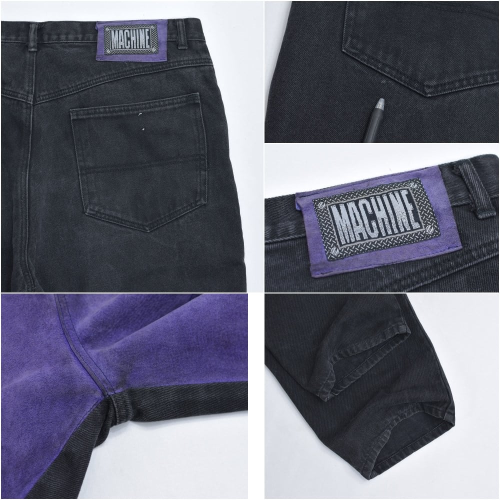 80～90s MACHINE パッチワークレザー 切替デザイン ブラックデニム