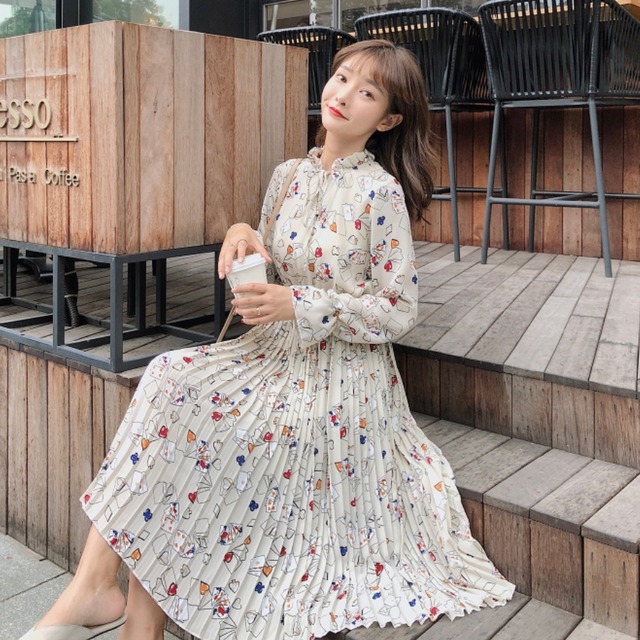 花柄シフォン袖ワンピ