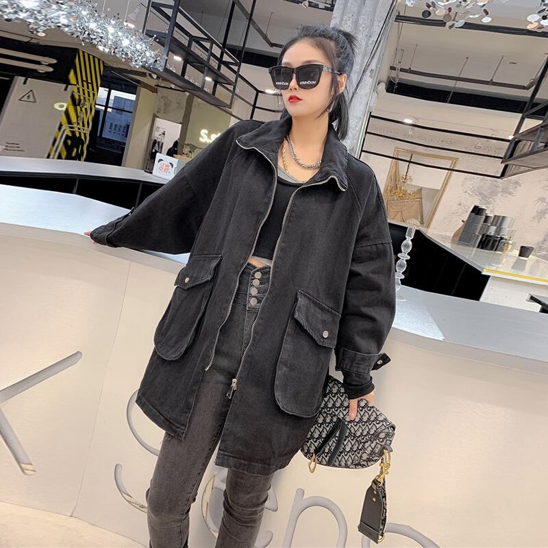 2020年春秋服新プラスサイズレディースファットmmカバー腹スリミングカジュアルタイド200kgデニムジャケットトップ ミックスインファッション94974518219