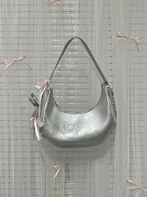 【more than cutie pie】lace up ribbon silver bag