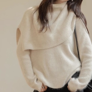 snood & rib knit sweater N30344