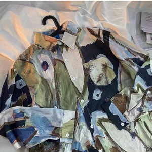 Nordic oil painting abstract long-sleeved floral shirt(LMU0152)