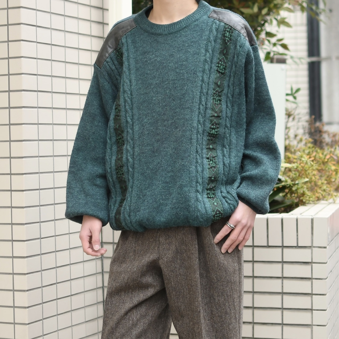 alpaca blend leather switching design knit