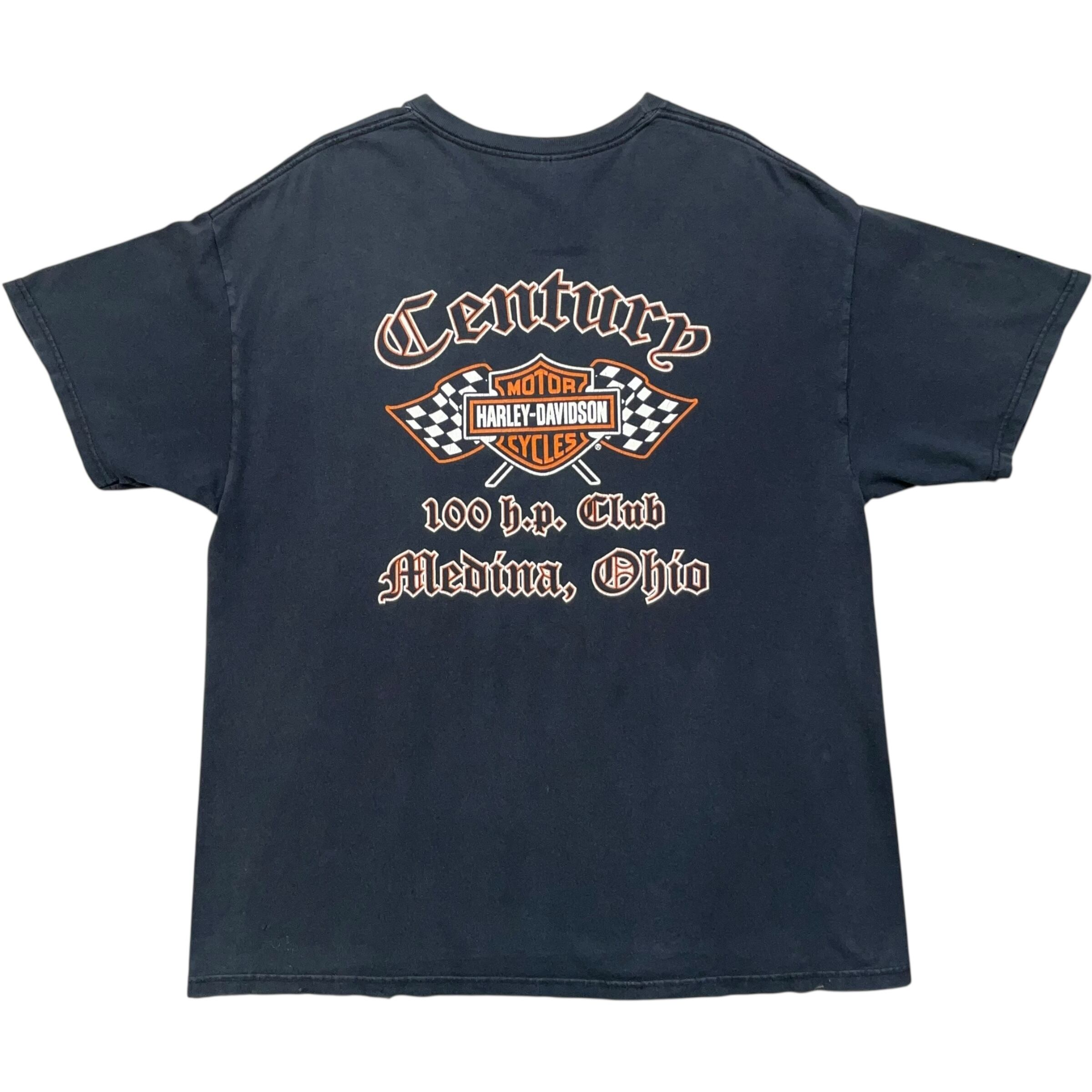 《XL》Hanes ヘインズ Tシャツ Harley-Davidson ハーレーダビッドソン ロゴプリント チェッカーフラッグ 両面プリント ブラック no.8567