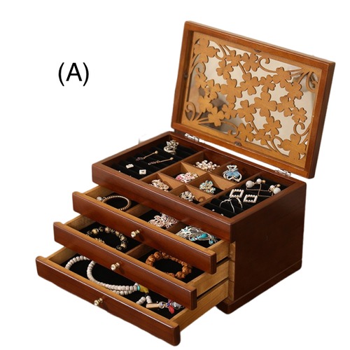 ジュエリーケース 通販 木製 ジュエルケース ジュエリーボックス アクセサリーケース アクセサリーボックス 宝石箱 アクセサリー収納 鏡付き 引き出し 3段 北欧 ミラー付き ２種類 蓋付き