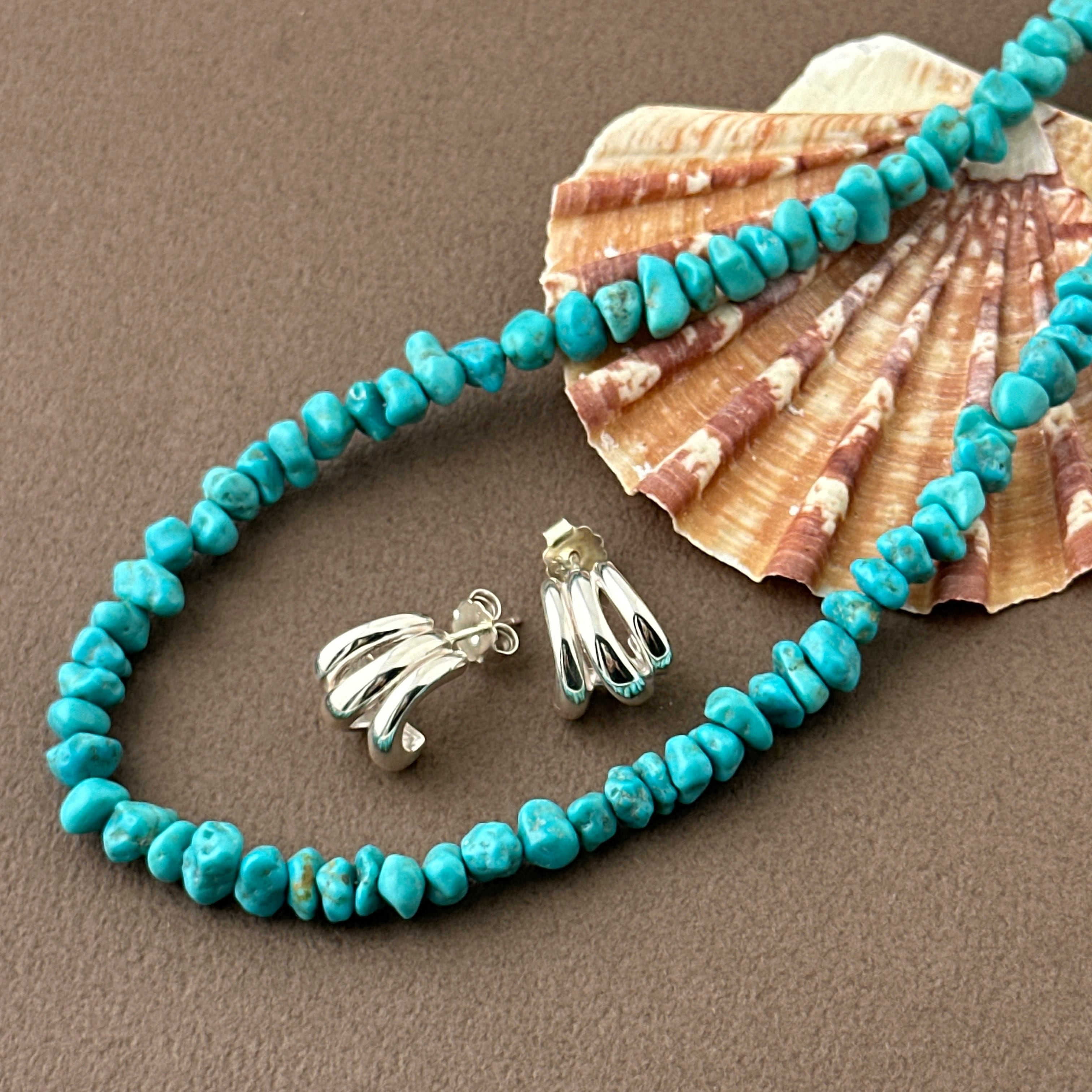 Indian Jewelry》ナゲット シェイプ ターコイズ 一連 ネックレス 40cm