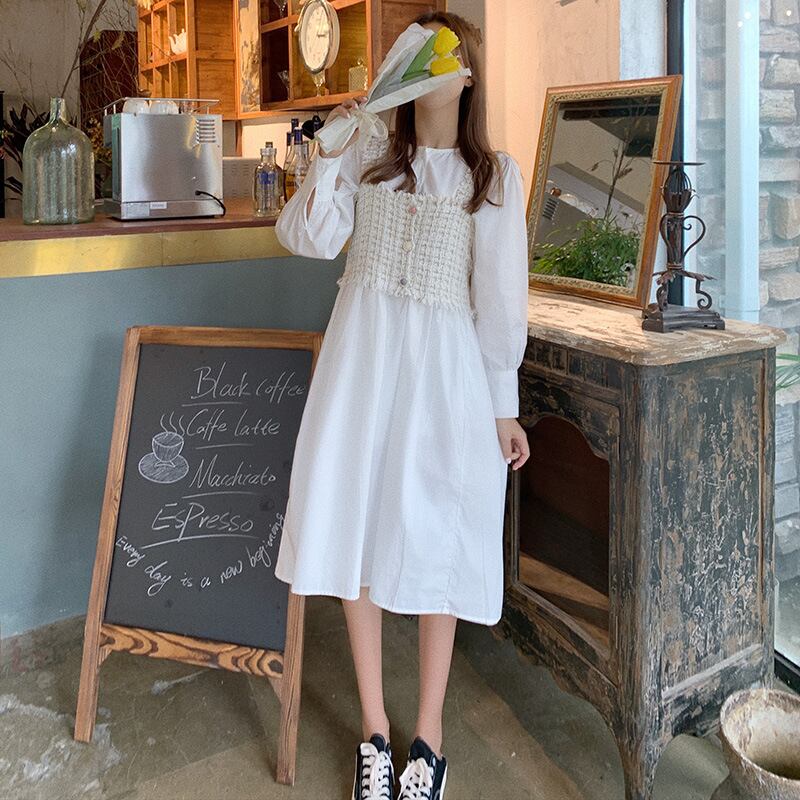 【新作】【送料無料】 マタニティウェア2020秋と冬の新しいコットンとリネンのミドル丈ドレス+トレンディなマザーズベストツーピースセット妊娠中の女性-アリババ オータム 秋物 ウィンター 冬物 expec25634923732