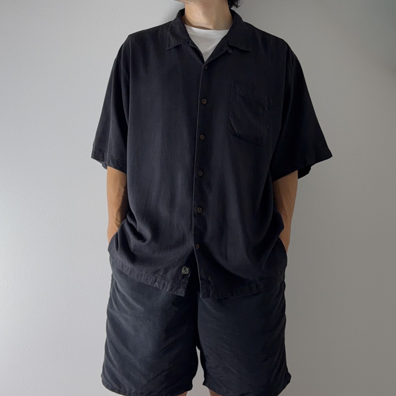 Tommy Bahama Silk open-collar shirt black [XL] 古着 - 11