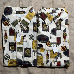 50s｜Manhattan｜半袖シャツ ペアセット｜デッドストック 総柄プリント “Heraldic Motif” メンズ＆レディス｜ボックス入り｜コンディションS
