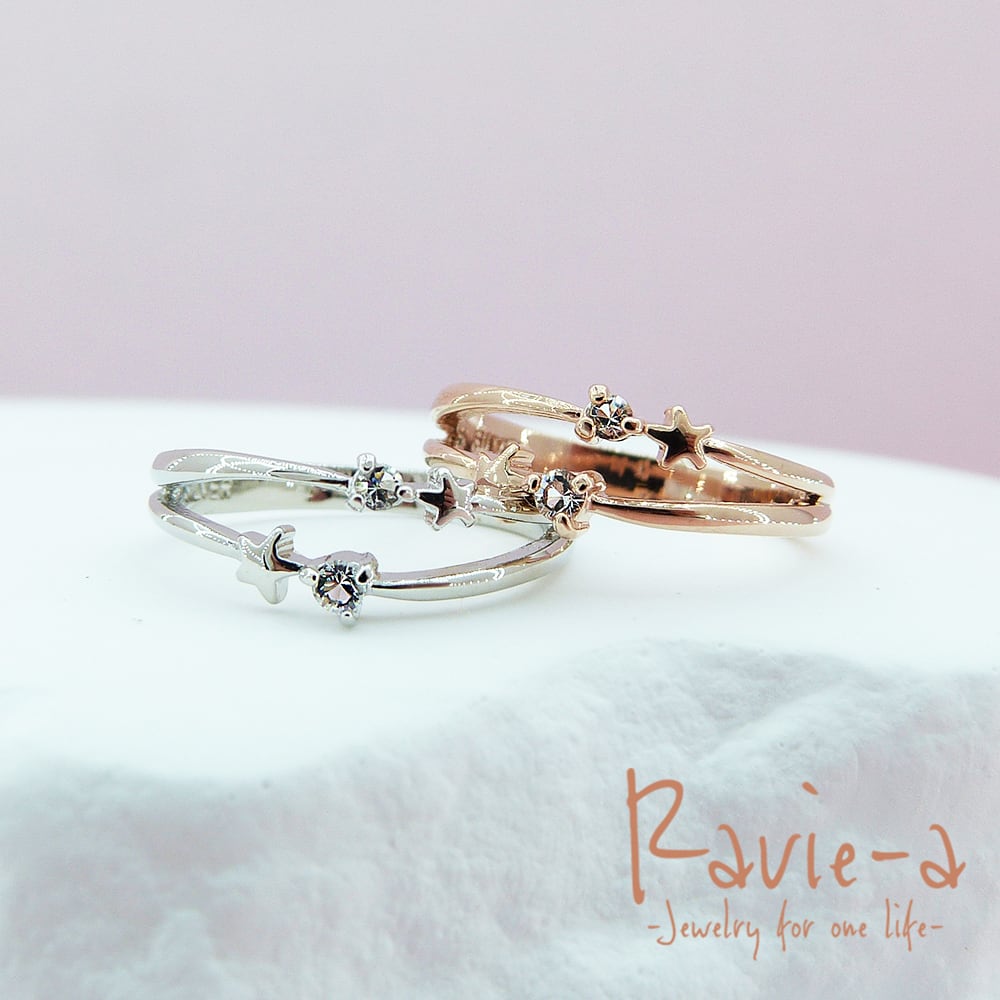 シルバー925 指輪 2連 スターリング 星 流れ星 1~28号 ピンキーリング