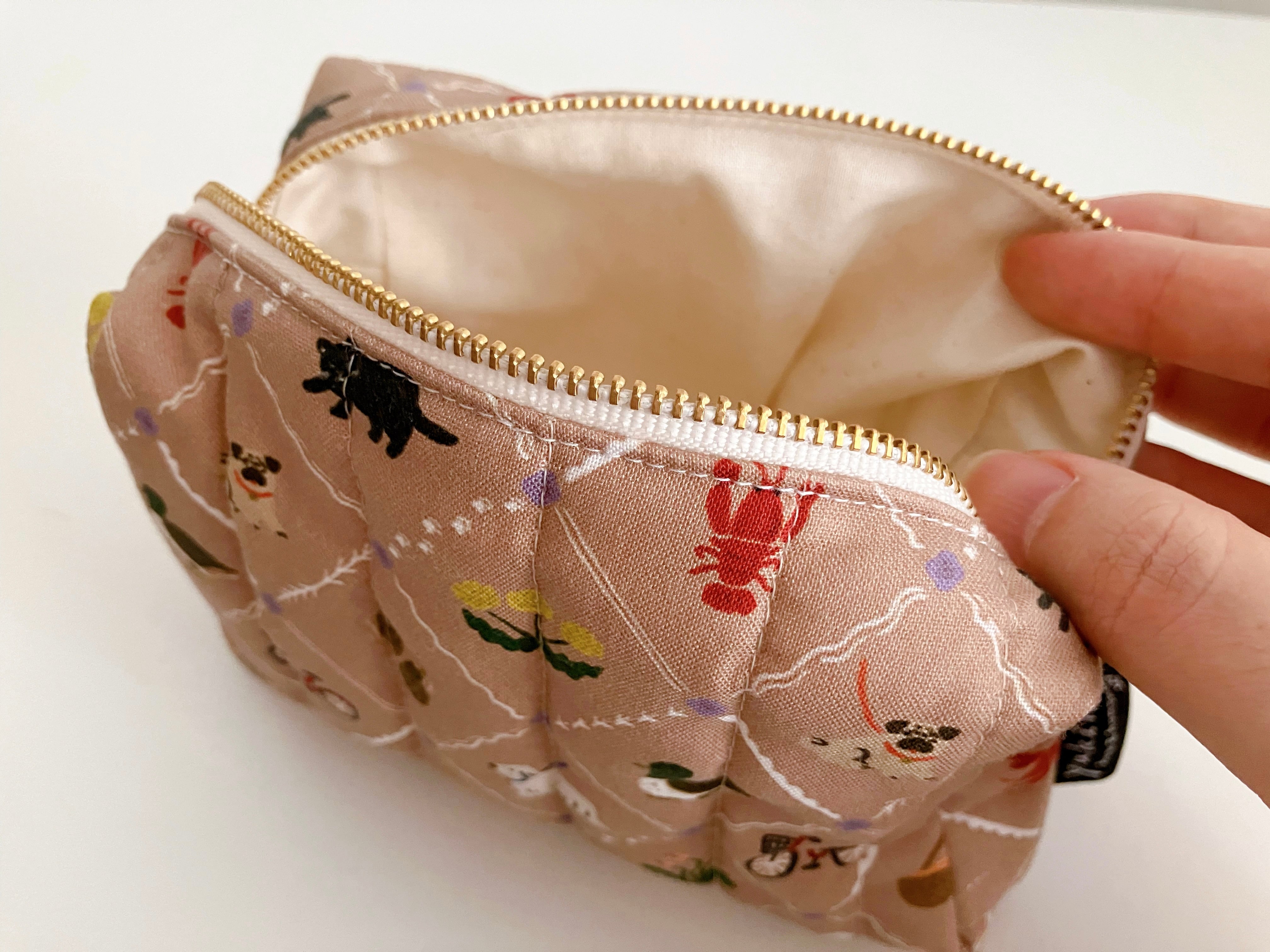 キルティングBOXポーチ「川沿いの散歩道」 | yukino shop