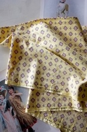 40~50s フランス 120x40c カナリアイエローの薔薇園と室内装飾用ファブリックb romanex garanti boussac ヴィンテージ