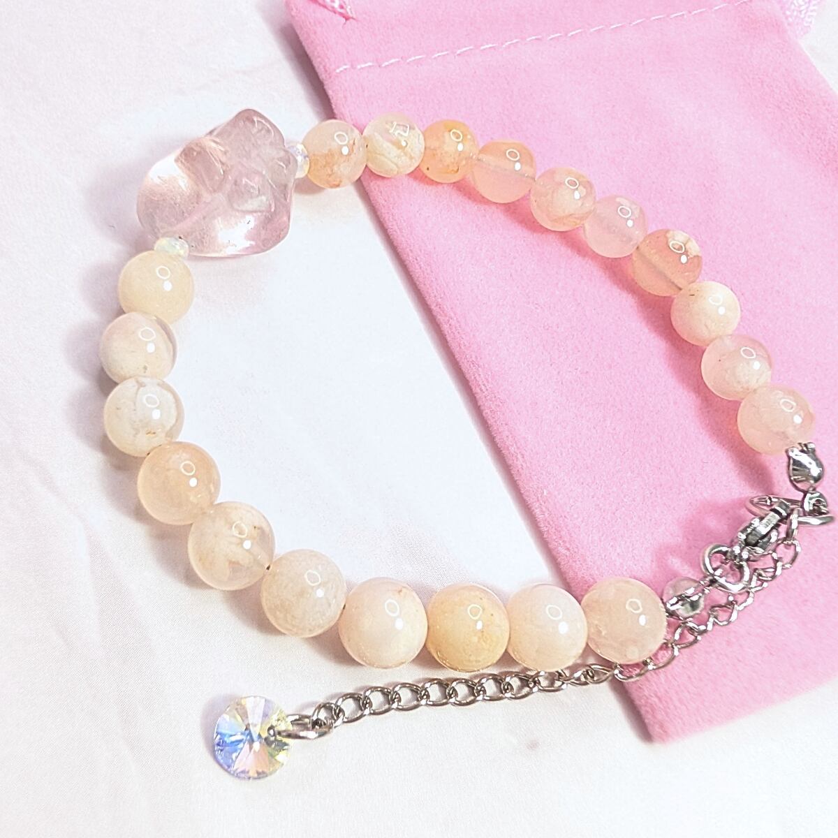春爛漫!天然石のブレスレット 桜瑪瑙 フローライト オパール