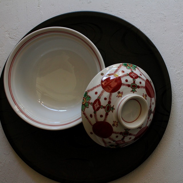 福泉窯　赤玉瓔珞紋　4寸蓋物