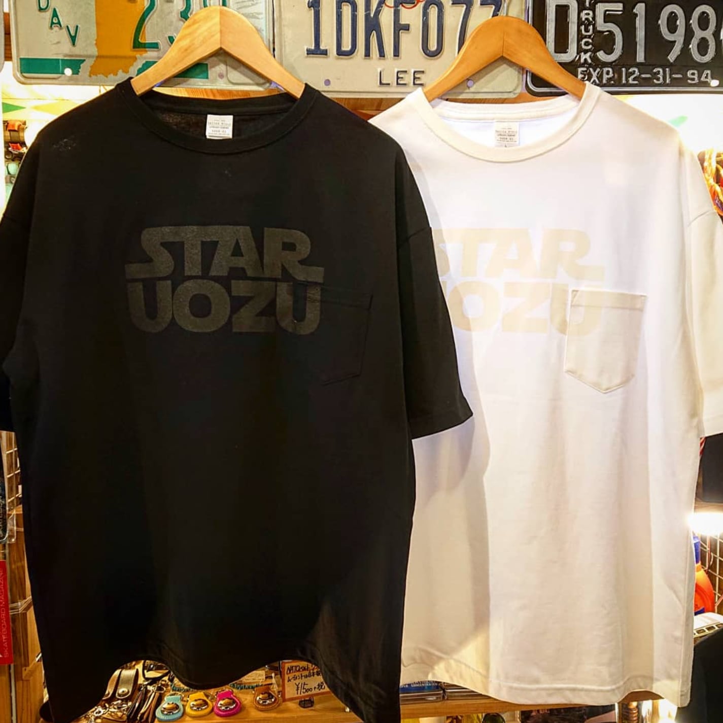 STAR UOZU"同色プリント"BIGシルエットTシャツ(ポケット付き)