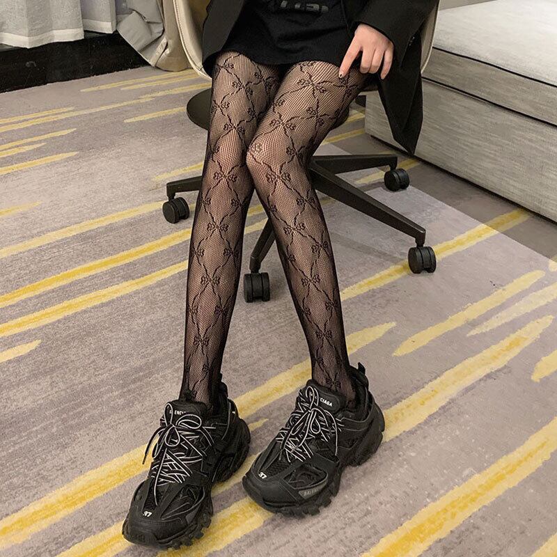 ストッキング ブラックスプリングサマーリボンレースソックス レッド薄手 春物 夏物 タイツ シルク 萌量不足14383695404