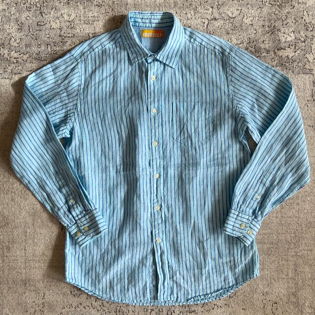 Linen Stripe L/S  Blue Shirt  M  F764