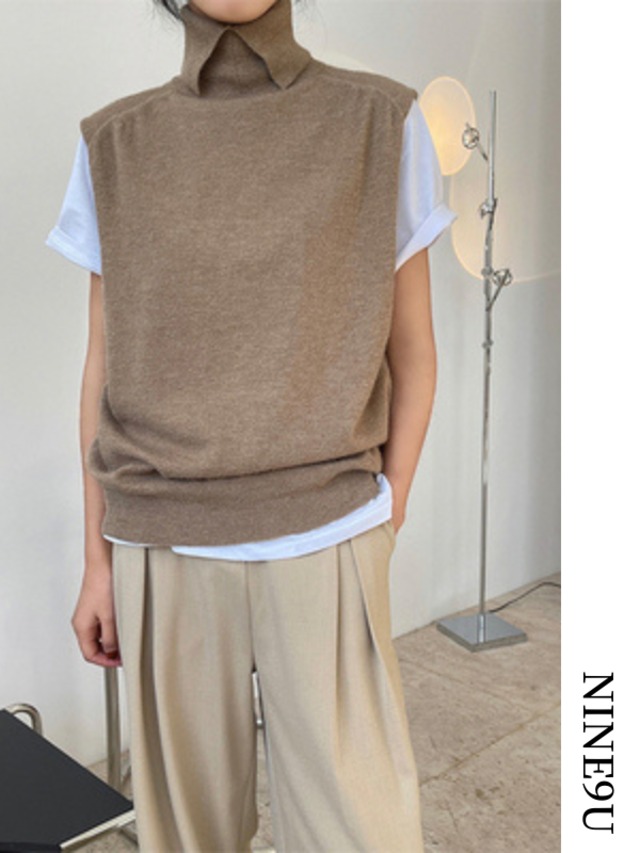 stand collar simple vest【NINE0266】
