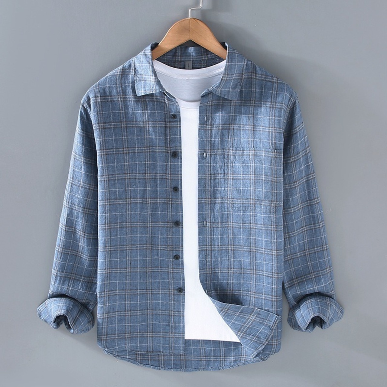 【M-3XL】Grid Check Long Sleeve Shirt / グリッド チェック 長袖 シャツ