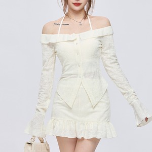 off-shoulder lace blouse camisole mini-skirt set-up m0935