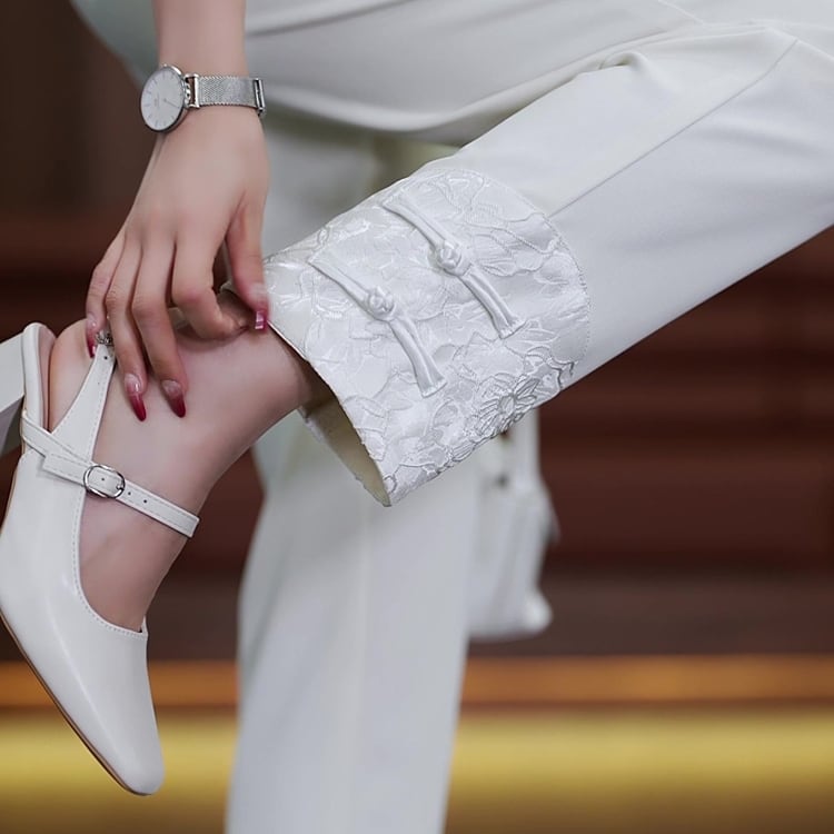 チャイナボタン裾デザイン　ストレートパンツ　2カラー　YS00042