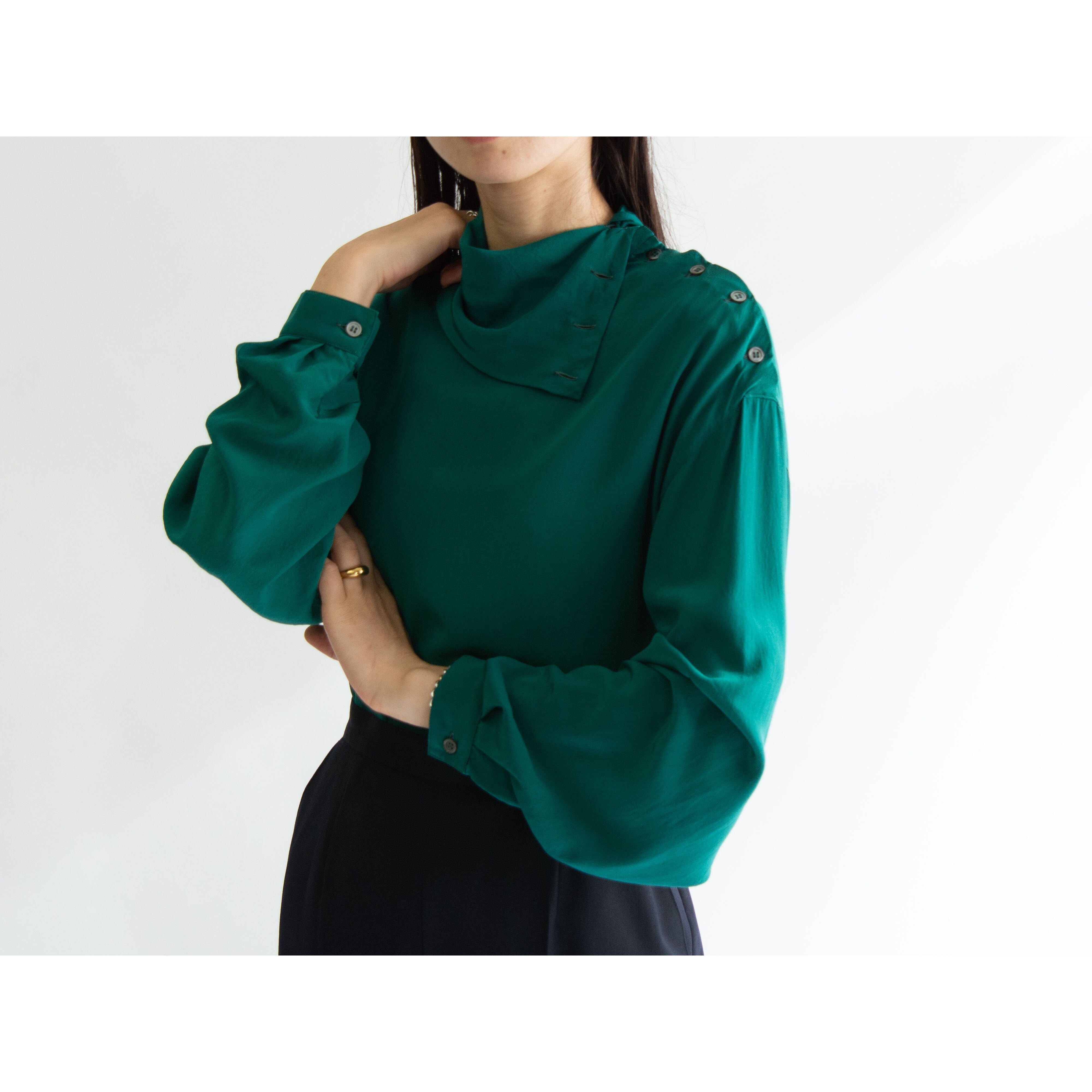 【Unknown Brand】100% Silk Oversized High-neck Blouse（オーバーサイズ ハイネックシルクブラウス）