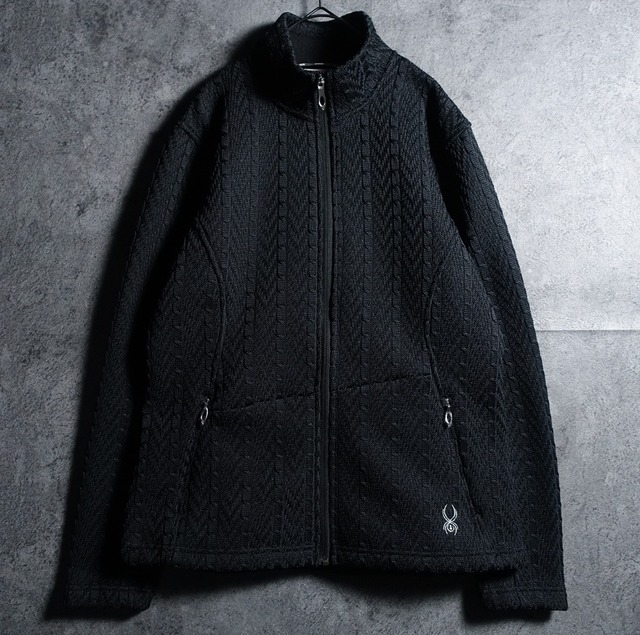 “spyder” Black logo embroidery design Zip Knit Fleece jacket