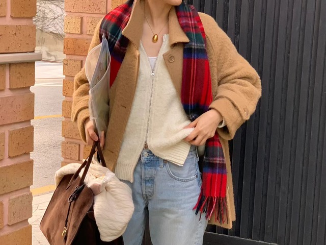 (OUNCE) check wool muffler / 3 color