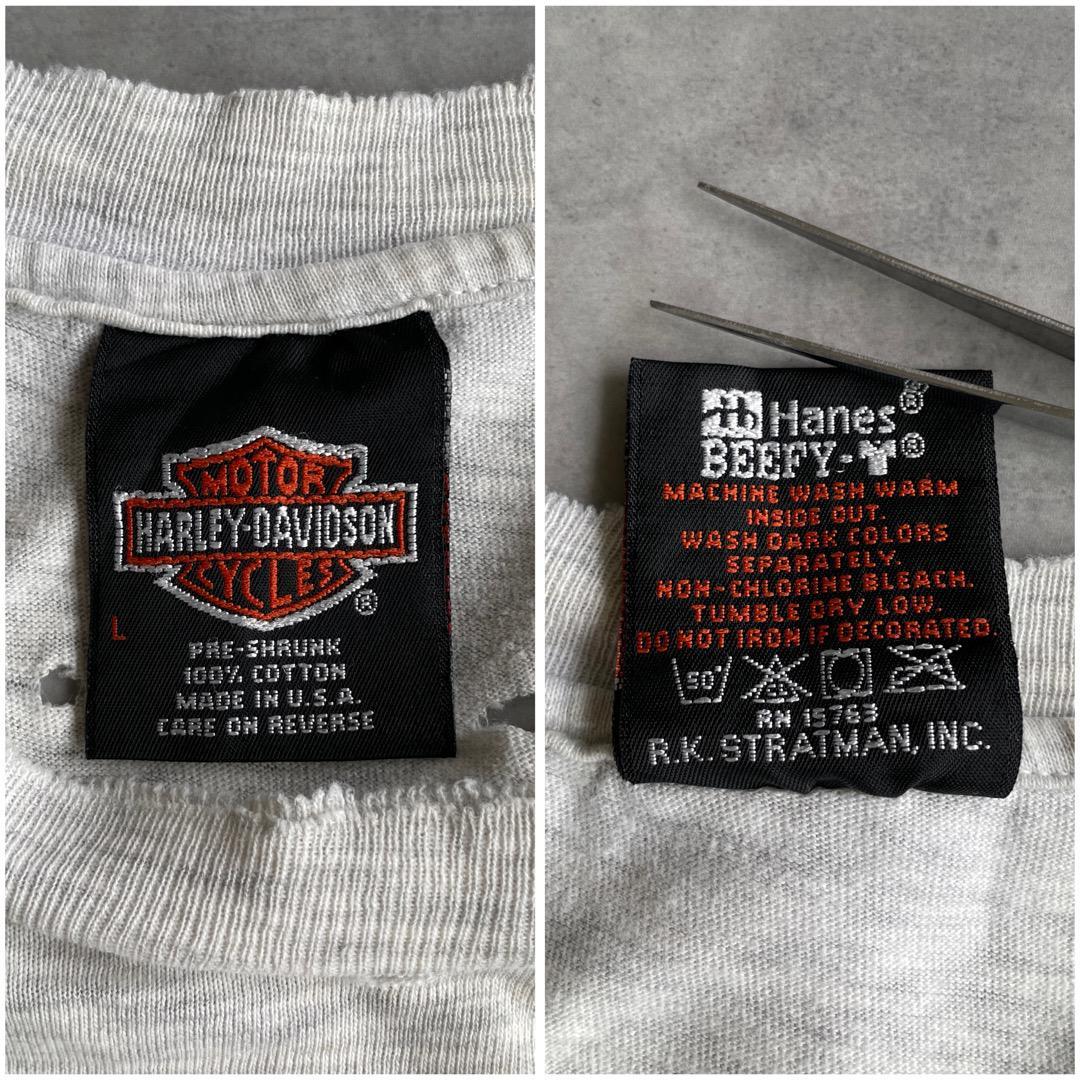 ハーレーダビッドソン Tシャツ ボロ古着 ダメージT 90s USA L グレー