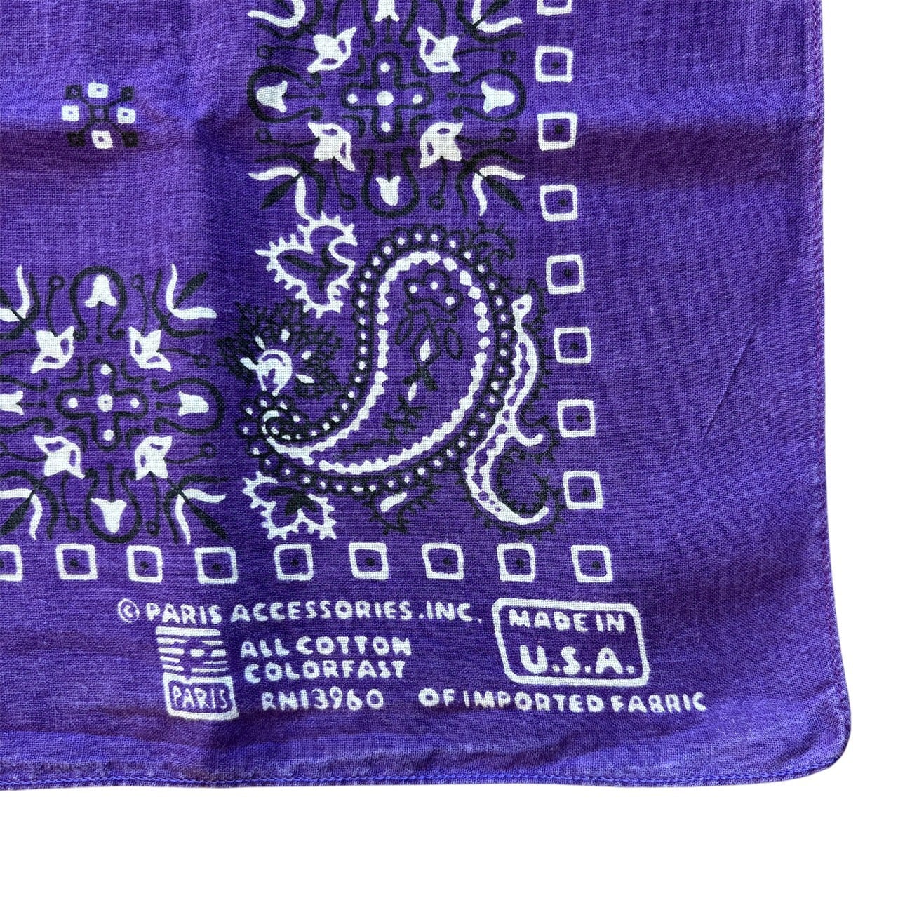 90's USA製 Paris バンダナ 紫 ペイズリー ヴィンテージ 90年代 パリス