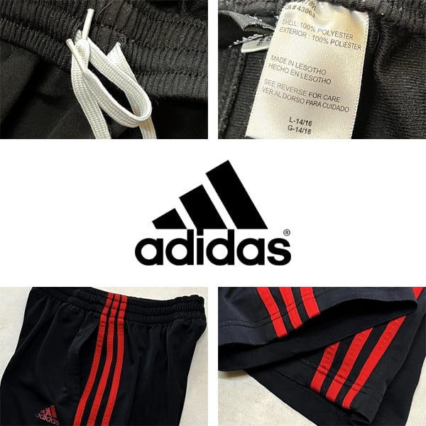 1点物◇アディダスadidasライン入り黒赤ジャージパンツ古着ボーイズL