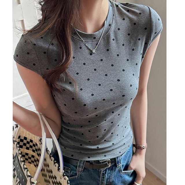 大人ドット クルーネックストレッチTシャツ 0027