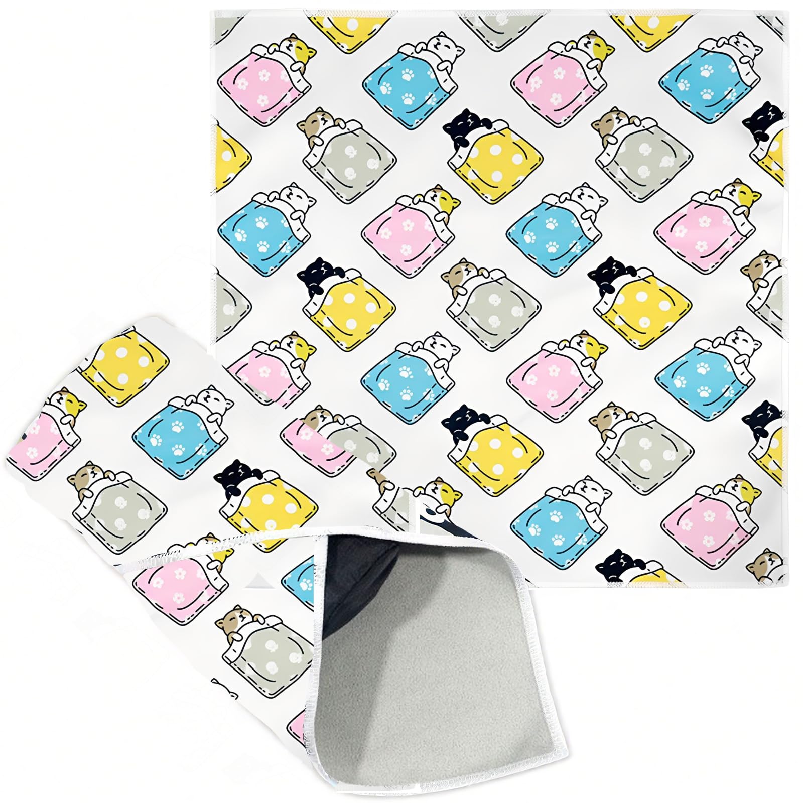 【人気】くっつきタオル 巻くだけ保冷ランチクロス 50*50cm 風呂敷 大判 お弁当包み くっつくタオル 折り畳み くっつくクロス カメラ 弁当箱 傘 化粧品 タブレット ペットボトル 水筒 (猫柄 B)