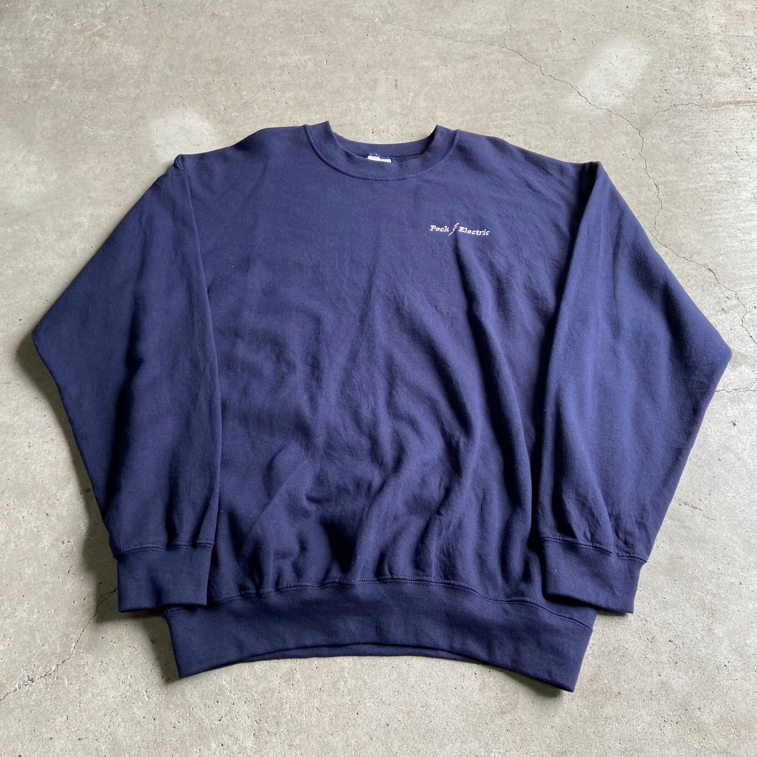 Peck Electric 企業ロゴ ワンポイント刺繡 スウェットシャツ トレーナー メンズl 古着 ネイビー 紺 スウェット Cave 古着屋 公式 古着通販サイト