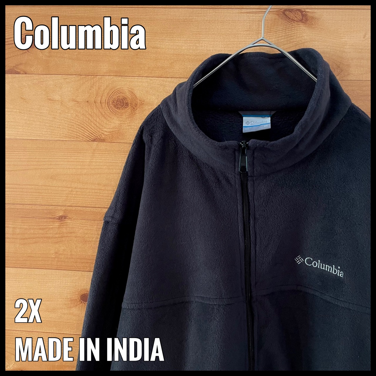 【Columbia】フリース ジャケット 刺繍ロゴ ワンポイントロゴ フルジップ ジップアップ 2X ビッグシルエット ブラック us古着