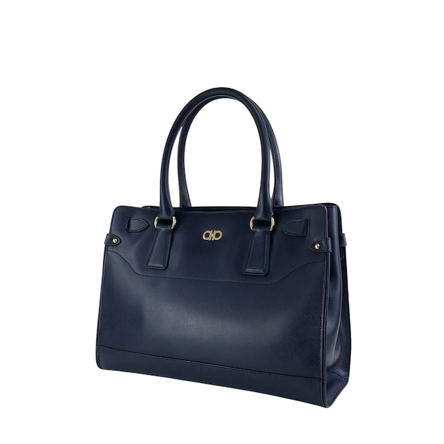 Salvatore Ferragamo サルヴァトーレ フェラガモ ハンドバッグ ネイビー ガンチーニ レザー トートバッグ vintage ヴィンテージ オールド 6faja2