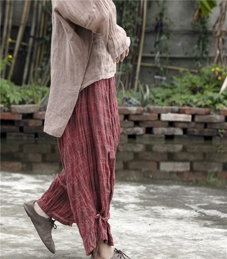 格子柄ルーズサマー コットン レース 夏物 レースアップ Yiranxuaディースワード89064925456