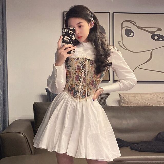 花柄ベスト付きシャツワンピース Mn1096 Me Nt ミーノット