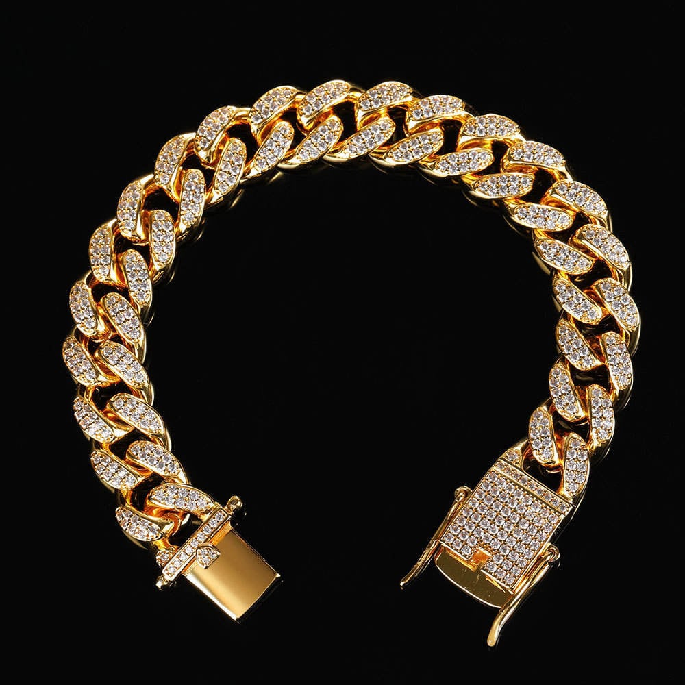 Iced Out Cuban Link Bracelet 【GOLD】 | Glitter powered by BASE